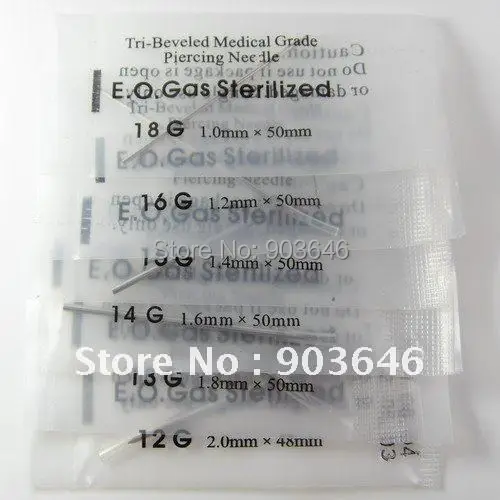 100PCS Free Shippment Sterillzed  Body Piercing Needles size 20g 18g 16g 14g 12g 10g