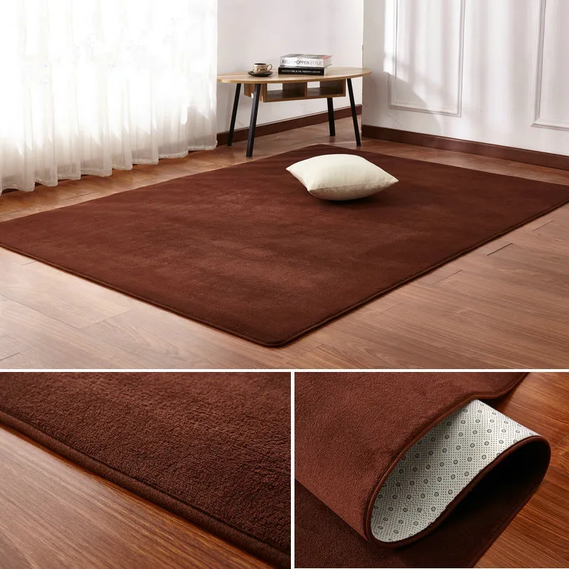 Solid color thick coral fleece carpet living room coffee table blanket bedroom bedside rectangular window rug Tatami yoga mat