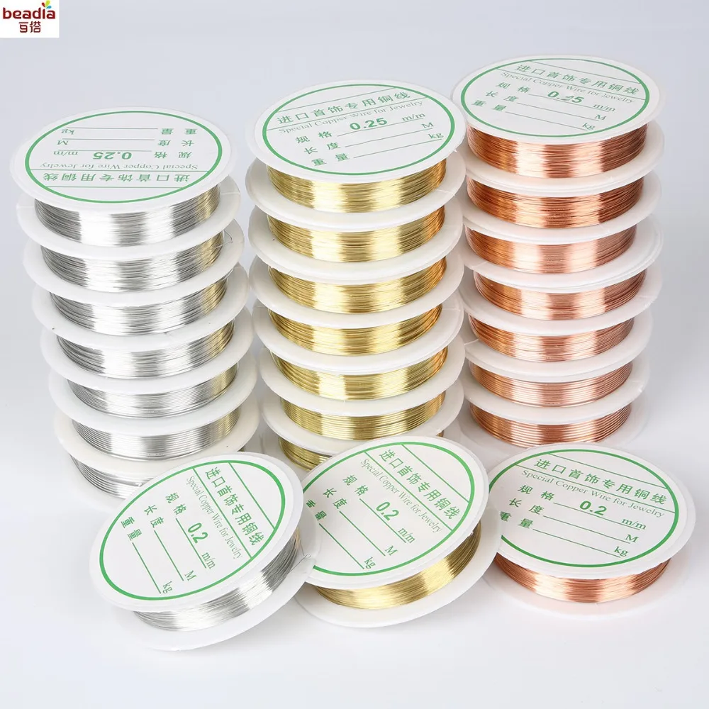 2-30Meters/Roll 0.2mm/0.25mm/0.3mm/0.4mm/0.5mm/0.6mm/0.8mm/1.0mm Dia, Alloy Copper Wire Silver/Gold/ Copper Crafts Beading Wire