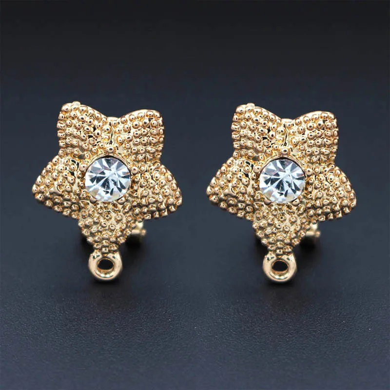 

African Clip Earrings Post Loop Hanger Paved CZ Star Base Findings DIY Ethiopian Dubai Gold Color Women Wedding Jewelry Making