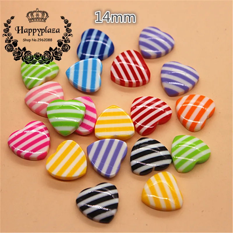 30pcs 14mm Mix Colors Resin Strip Heart Flatback Cabochon DIY Craft Scapbooking