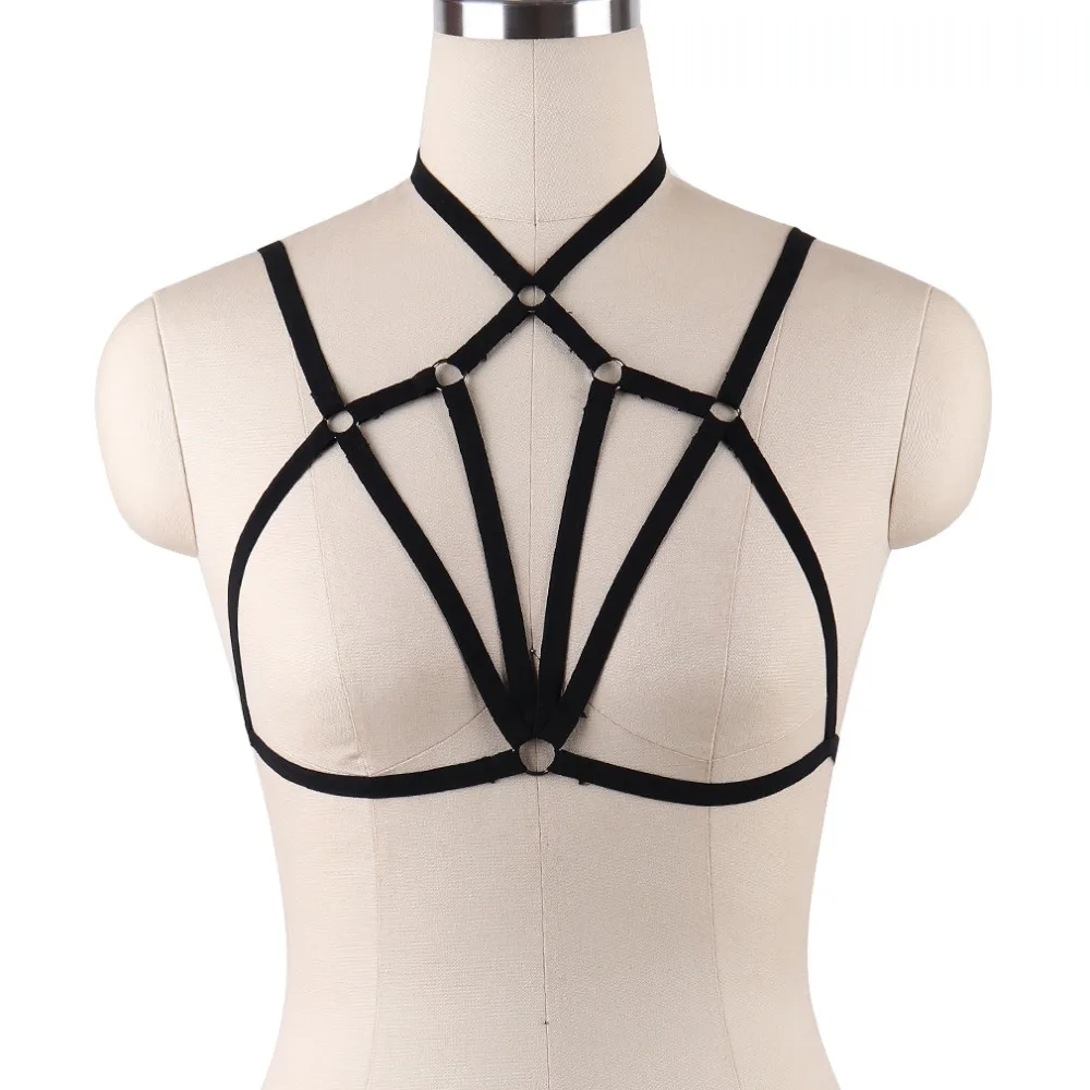 

90's Crop Top Cupless Bra Sexy Women Erotic Harness Lingerie Black Open Chest Cage Bralette Sexy Bondage Harness Belt Large Size