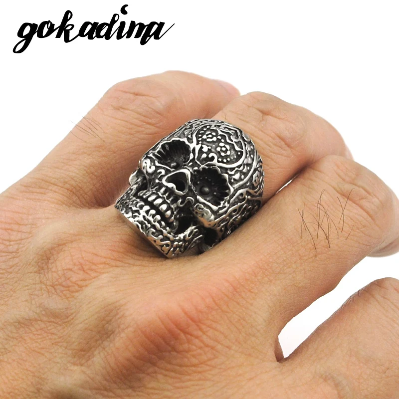 GOKADIMA Fashion Stainless Steel Rings Men Jewellery, Gothic Style Jewelry, Rock PUNK, Biker Skull Ring 2021,WR065