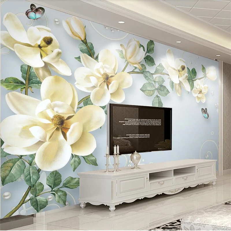 

wellyu Modern minimalist hand-painted oil painting flowers European-style wall custom large mural wallpaper papel de parede