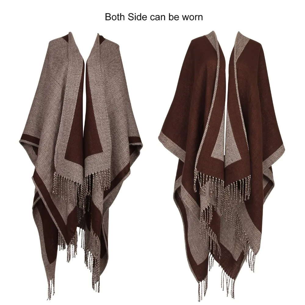 Vrouwen Poncho Cape Open Vest Wrap Shawl Gebreide Kasjmier Voelen Trui Jas voor de Winter in Kerstvakantie