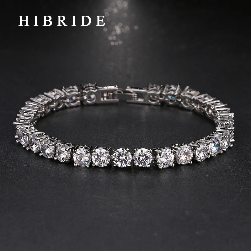 HIBRIDE JEWELRY Charm Round 0.5CT AAA Cubic Zircon Wedding Bracelets ,Rhodium Plated Bracelets &Bangles For Girls Gifts B-23