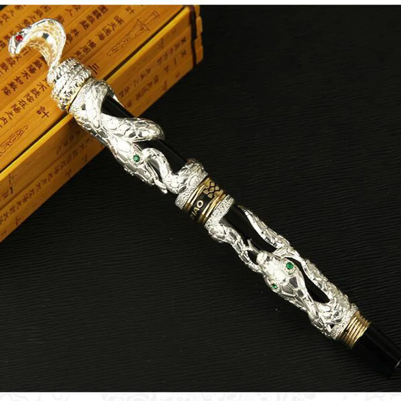 luxury quality METAL cobra Emboss Gun gray Gloden silver Painting glasses snake Fountain pen Stationery Office Supplies ink pens