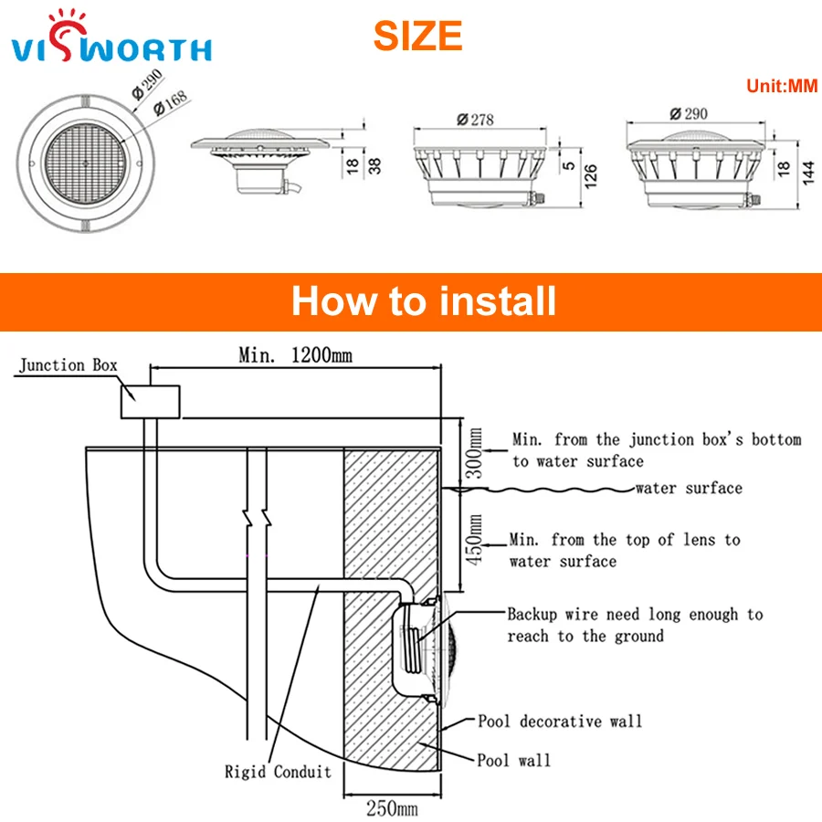 Par56 Housing Led Pool Light Swimming WaterproofPC Material For Liner Pool Concrete Swimming Pool Lamp Niche With 1.8 Meter Wire