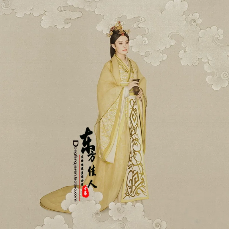 Huang Hou Periode Geel Prachtige Hanfu Kostuum Tv Play Legend Van Mi Yue-Oude Qin Keizerin Xuan Foto Huis prinses Kostuum