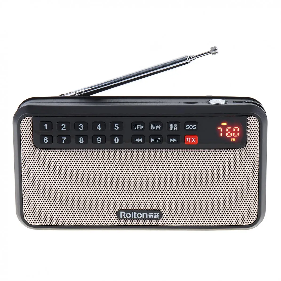 Rolton T60 Portable TF Card USB Mini FM Radio Speaker with LED Display Subwoofer MP3 Music Player / Torch Lamp / Money Verify