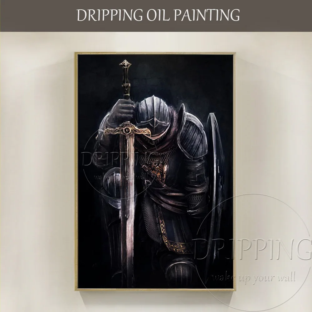 Top Artist Handmade High Quality Impressionist Medieval Knight Portrait Oil Painting on Canvas Knight Wearing Armor Oil Painting