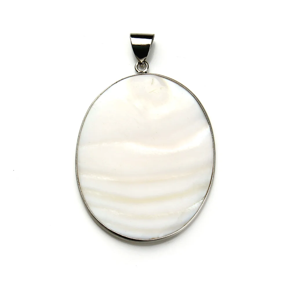 1PC 41x63 มม.สีเงินขนาดใหญ่รอบสีขาวธรรมชาติ Mother of Pearl Shell จี้ Charm สําหรับ DIY สร้อยคอเครื่องประดับทําอุปกรณ์