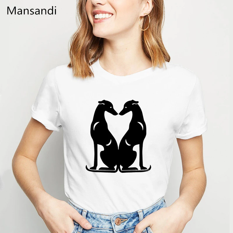 

Dog Silhouettes Black And White Animal Printed T Shirt Women Clothes 2024 Funny Tshirt Femme Summer Tops Female T-Shirt