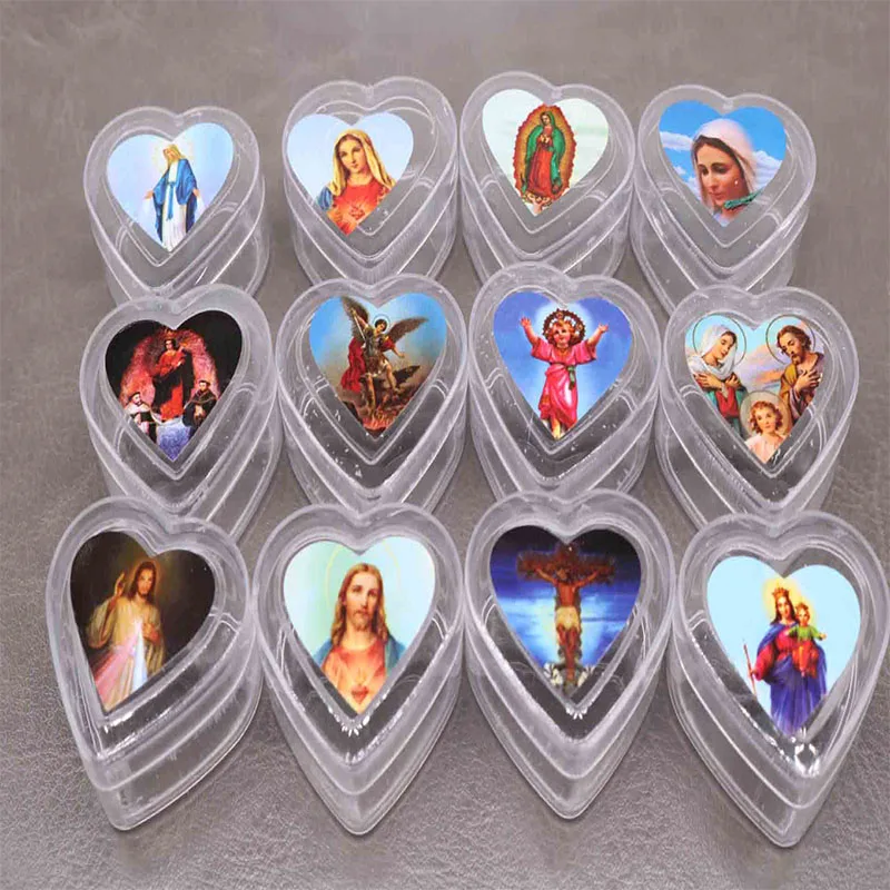 12PCS classic Catholic plastic box heart-shaped box rosary necklace box. Rose necklace box. The picture is random.