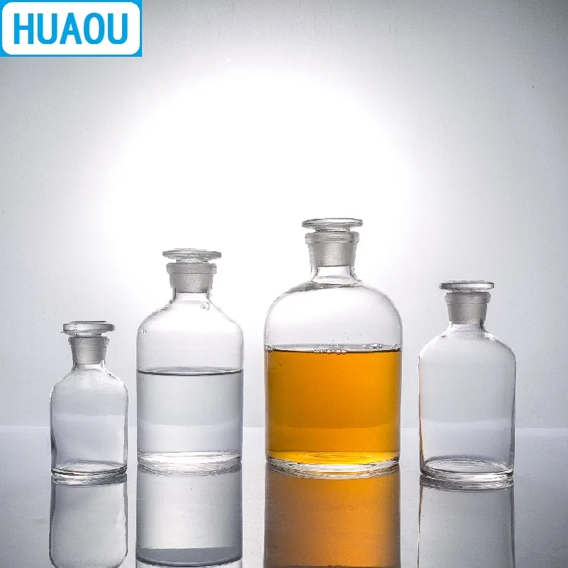 HUAOU 500mL Narrow Mouth Reagent Bottle Transparent Clear Glass with Ground in Glass Stopper Laboratory Chemistry Equipment