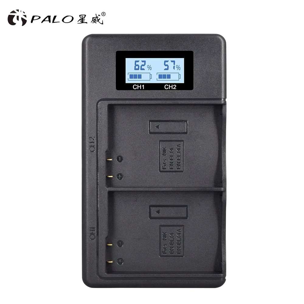 

PALO EN-EL14 EN-EL14A Rechargeable Li-ion Battery Charger LCD Display 2-Slot USB Charger Kit for Nikon D3100 D3200 D3300