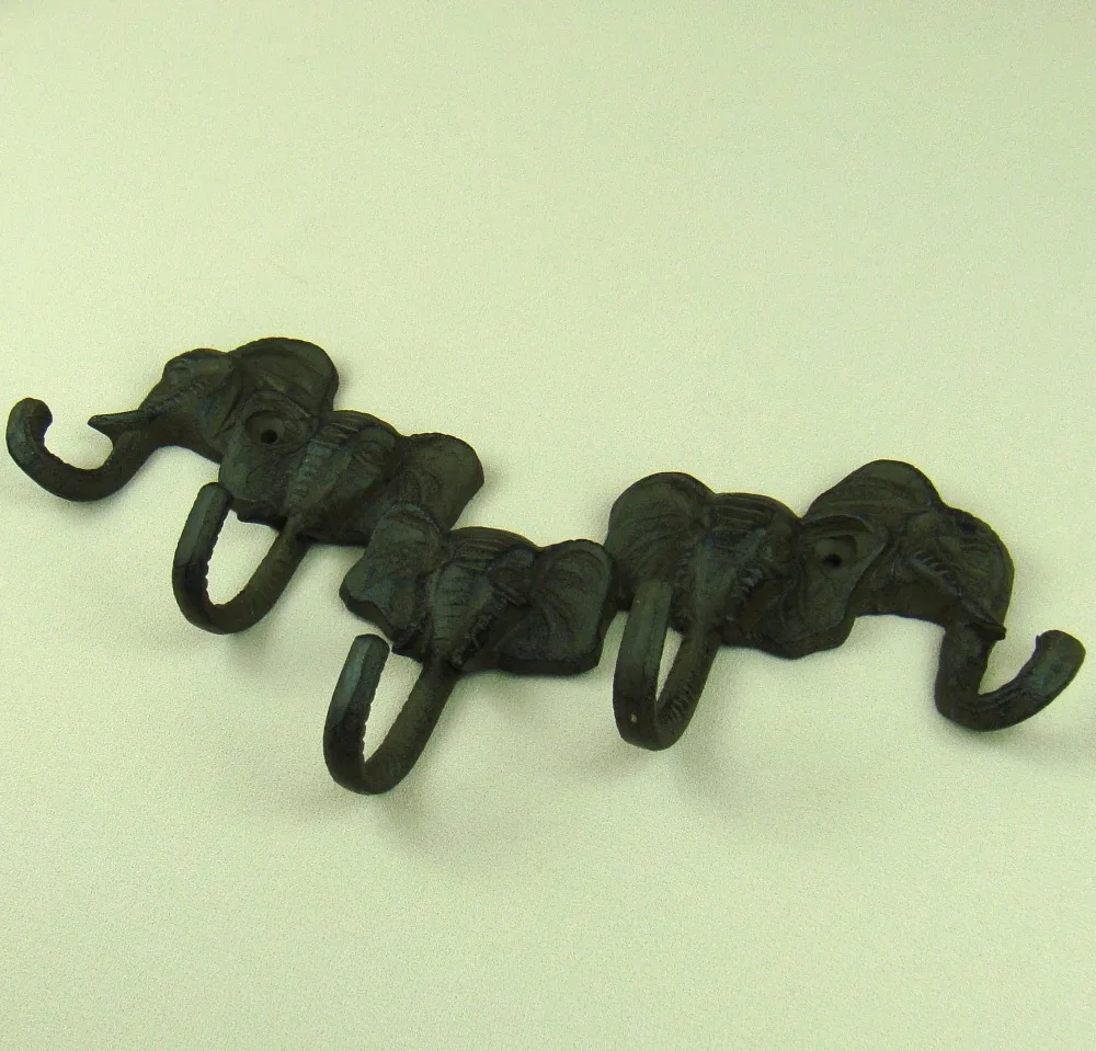 Unique Cast Iron Elephant Clothes Hook Wall Mounted Metal Hat Hanger Household Decor Art and Craft Ornament Ironwork Accessories