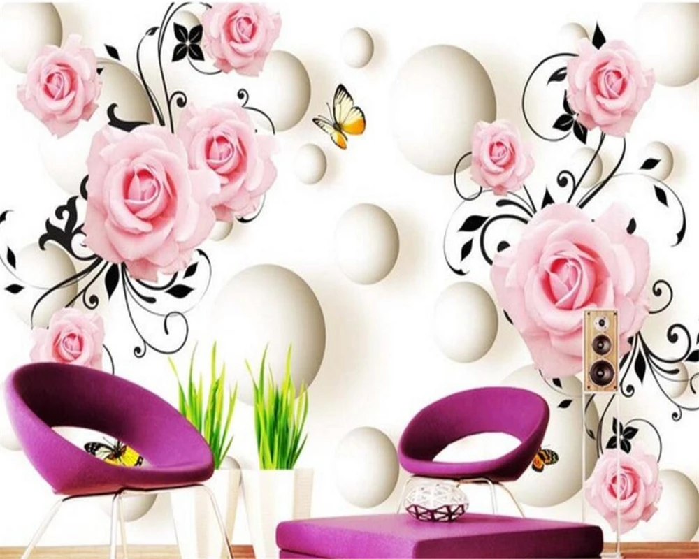 

Custom mural pink rose background wall mural home decoration space extension geometric door decorative painting 3d wallpaper
