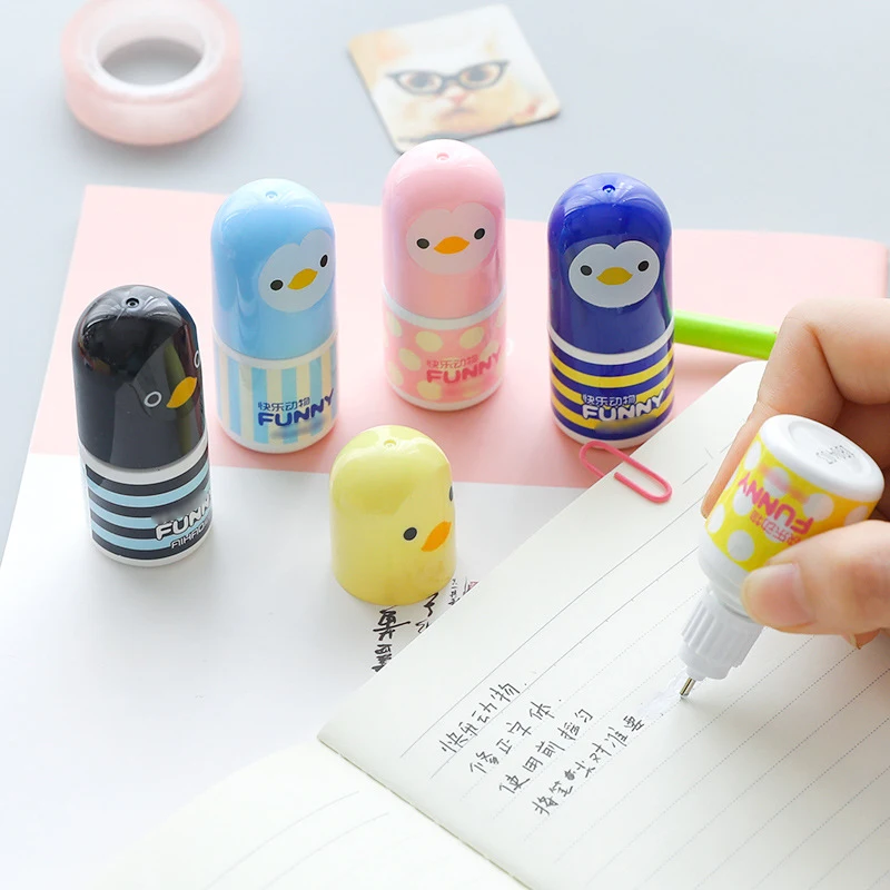 1Pc Kawaii Plastic Correction Fluid Corrector Tape Creative Novelty Chick Correction Tape Office School Supplies Cute Stationery