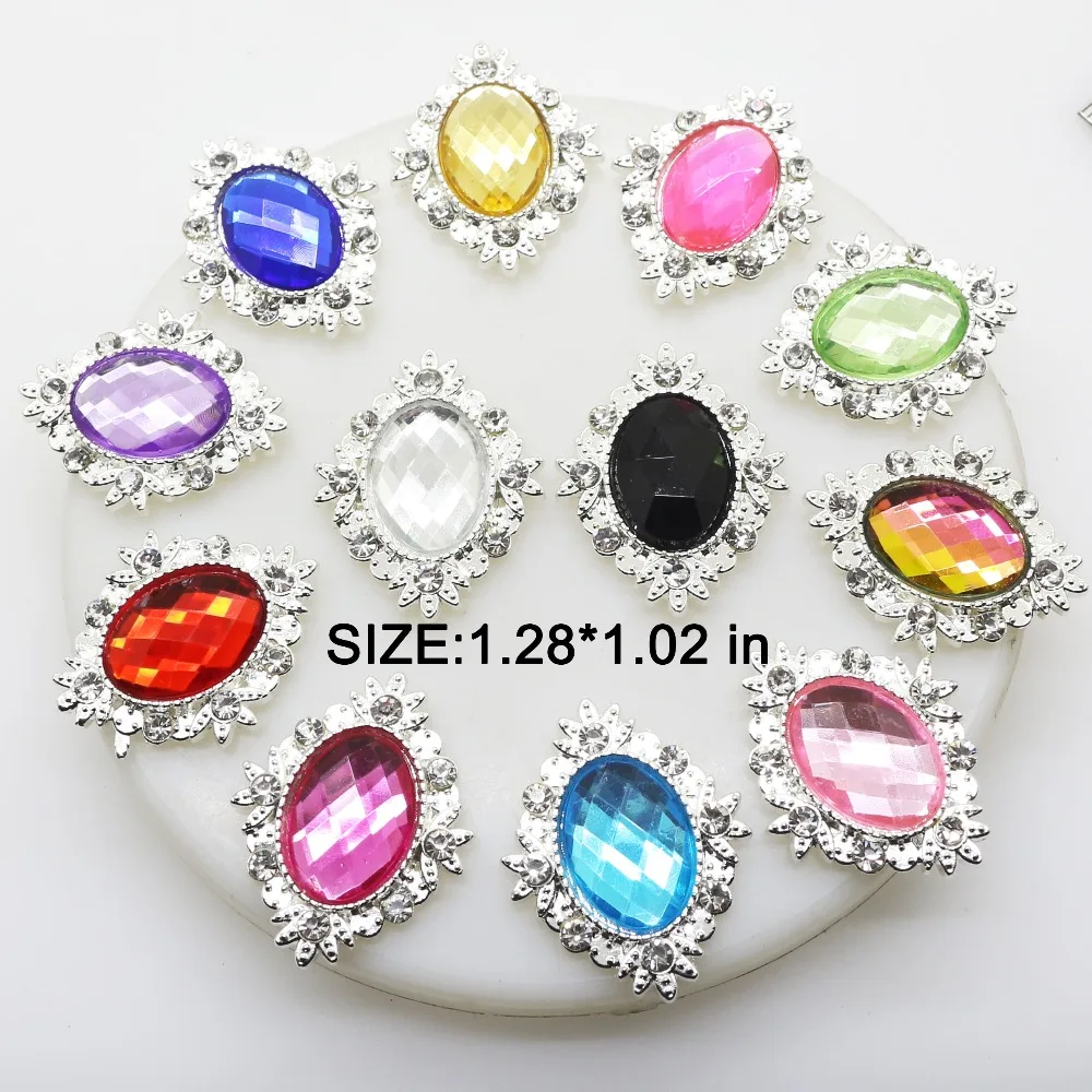 NEW 29 colours 10pcs Metal Acrylic buttons DIY Diamond Rhinestone button Flat back Invitation gail hair bowknot Flower Accessor