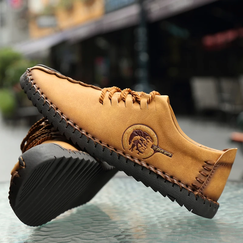 2021 Classic Comfortable Men Casual Shoes Quality Split Leather Shoes Slip On Lazy Shoes Fashion Moccasins Flats Shoes Plus Size