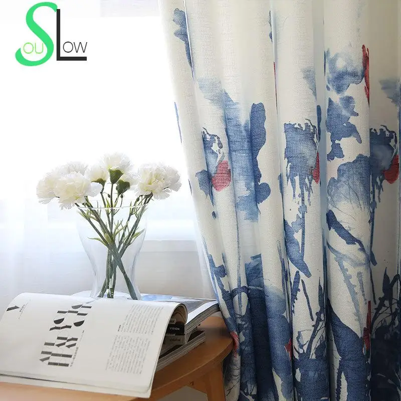 

Slow Soul Blue Lotus Ink New Curtains Curtain Printed Scenic Chinese For Living Room Kitchen Bedroom The Blinds Cortina Cortinas