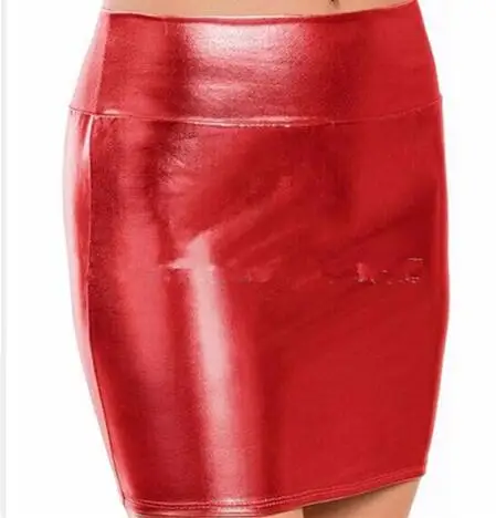 Soft PU Leather Skirts With High Waist Slim Hip Pencil Skirts Women Sexy Slim Tight leather Red /Black /Blue /Gray Skirts