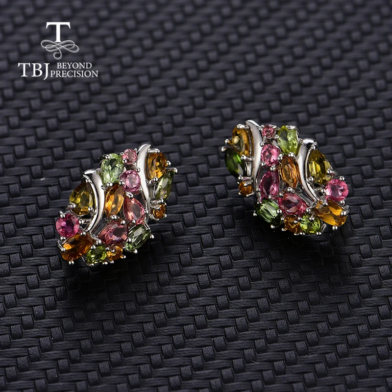 TBJ,Natural Brazil tourmaline clasp earring 925 sterling silver fine jewelry for women wife luxury design anniversary party gift