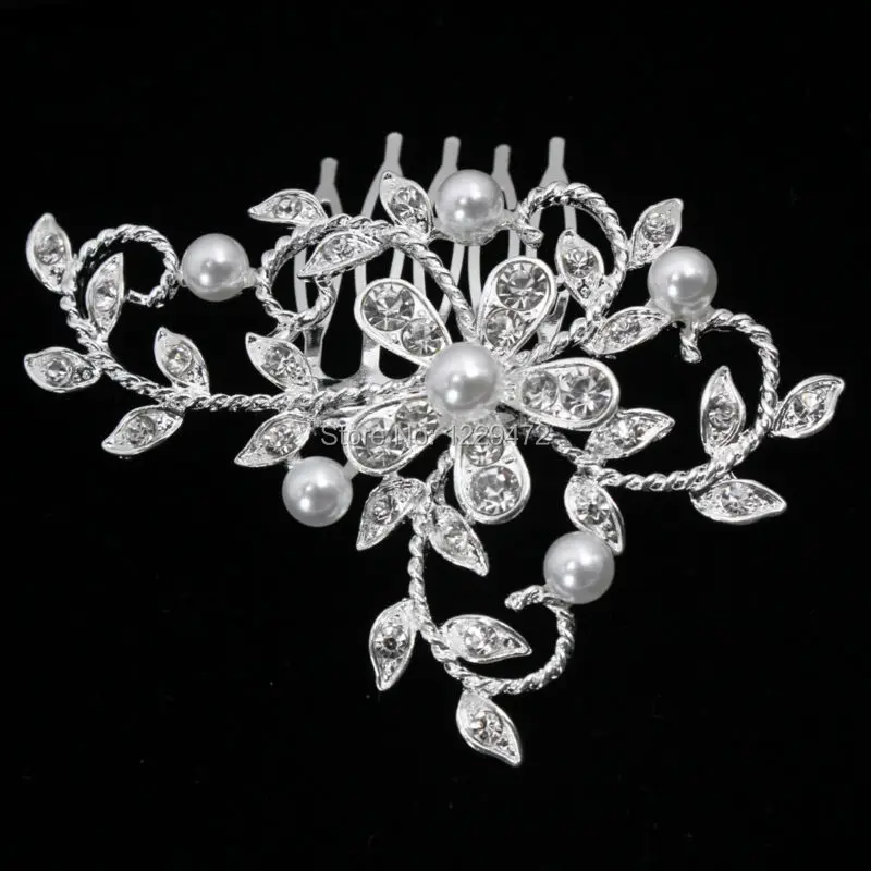 TREAZY Pretty Animal Leaf Flower Designs Sparkly Crystal Imitation Pearls Bridal Hair Combs Tiara Women Wedding Hair Accessories