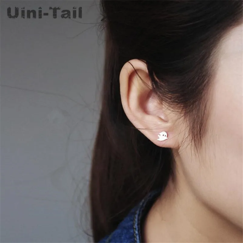 Uini-Tail hot new design 925 Tibetan Silver temperament simple cute little ghost earrings Korea genuine hypoallergenic ED117