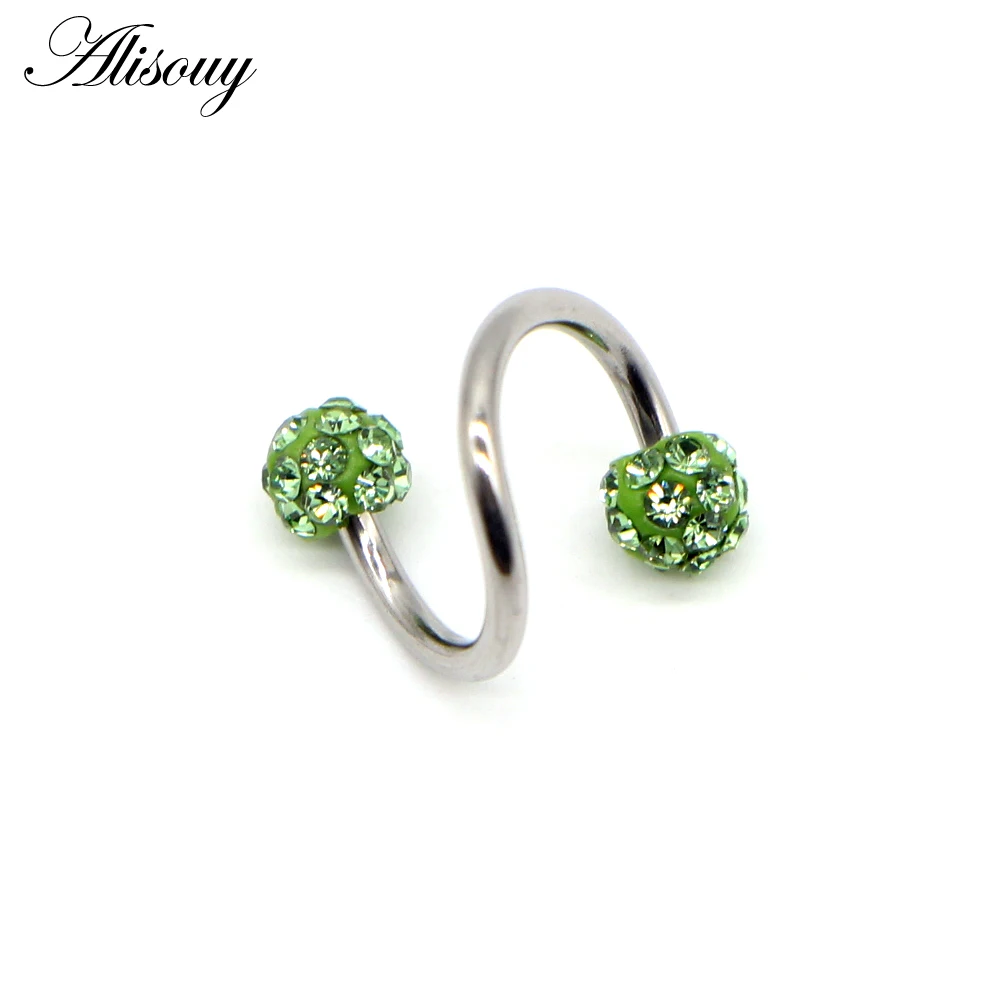 Alisouy 1 PCS Crystal S-shape Labret Ring surgical Stainless Steel Bar Spiral Twister Tragus piercing jewlery Ear Helix ring