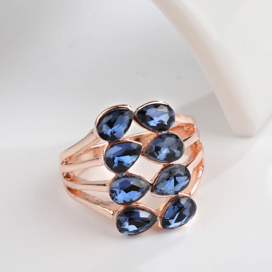 Kinel Hot Blue Crystal Ring For Women Fashion Geometric Multilayer Rose Gold Wedding Ring Vintage Jewelry Wholesale 2018