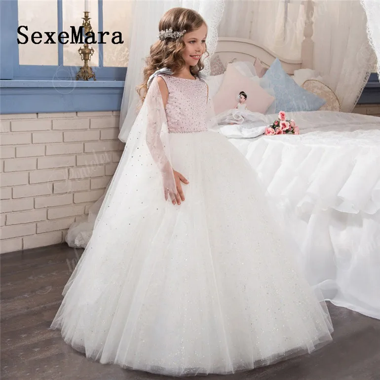 

Fluffy Flower Girl Dresses Crystal Glitter Tulle Pageant Gown First Communion Dresses For Girls