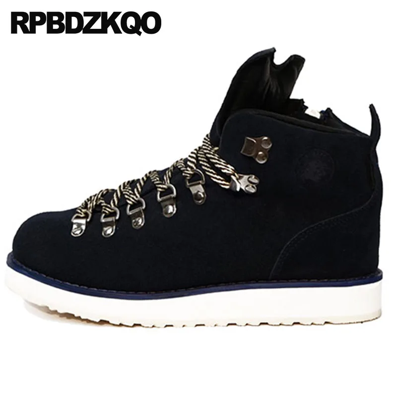 Zipper Waterproof Booties High Top Suede Lace Up Shoes Runway Genuine Leather Autumn Footwear Black Fall Designer Men Quality