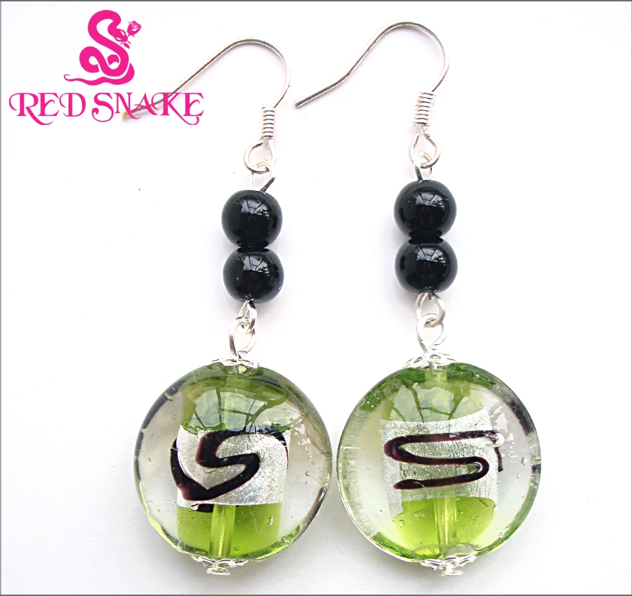 RED SNAKE Fashion Dangle Earrings Handmade Classic green oblateness Murano Glass Earring