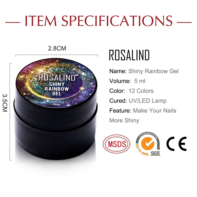 Rosalind Gel Nagellack Neon Regenbogen Hybrid Lack 5ml Nail Art Gel Farbe Set für Maniküre Semi Permanent Base Top Gel Lak