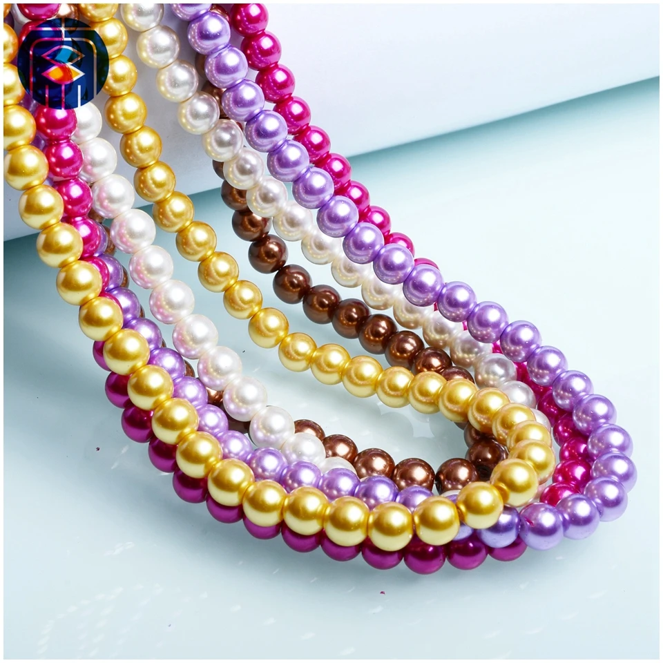 JuleeCrystal 4 6 8MM Glass Pearls Bead Round Imitation Mixed Color Pearlized Glass Pearl Beads for Jewelry Making