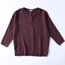 Blusa holgada de lino con manga larga de murciélago para verano, camisa elegante a cuadros, color negro, vino y rojo, informal, para mujer