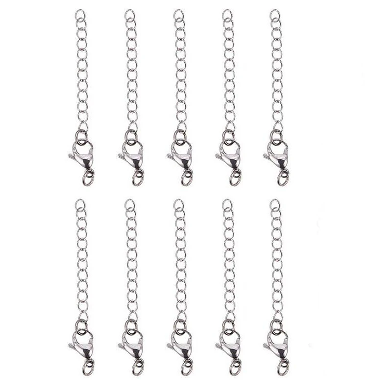 10 Stück Edelstahl-Halsketten- und Armband-Verlängerungsketten-Set mit Karabinerverschlüssen, Länge 2 Zoll, für die Schmuckherstellung – Detail 3