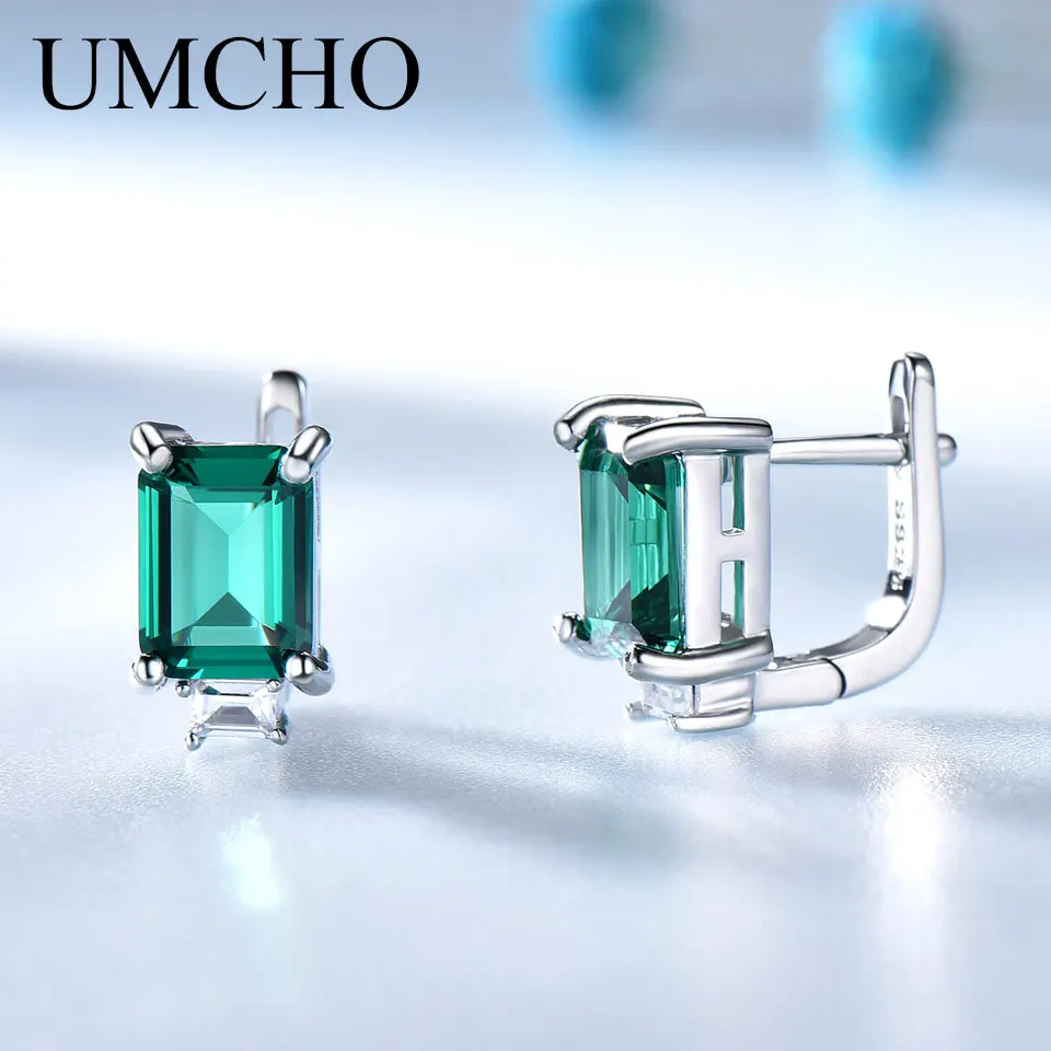 Kolczyki z klipsem ze srebra próby 925 Nano Emerald 6X8mm Kolczyki z klipsem Szmaragdowe kolczyki dla dziewczyny Prezent urodzinowy — zdjęcie 3