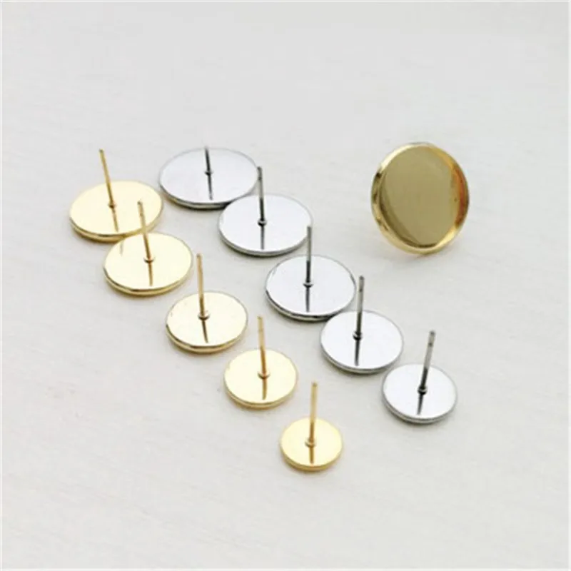 

10pcs Stainless Steel Earring Stud Blank Base Fit 6mm 8mm 10mm 12mm Cabochon Settings Cameo Bezel Tray For Diy Jewelry Making