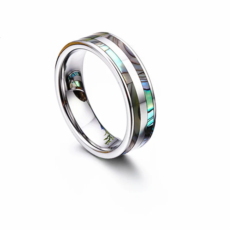 8mm Top Quality Tungsten Carbide Ring with Double Abalone Shell Inlay for Men Engagement Wedding Bands anillos hombre