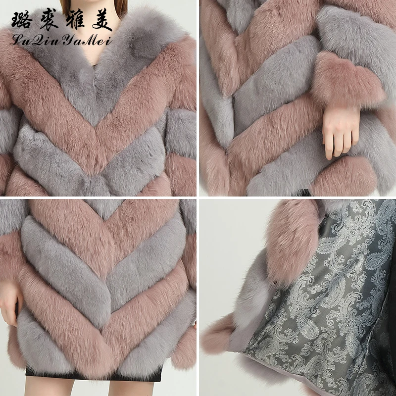 Women\'s Fur Coats Real Fox Long Sleeve Vest for Female Russian Luxury Medium Length Warm 2020 New Genuine Fur Jackets Winter