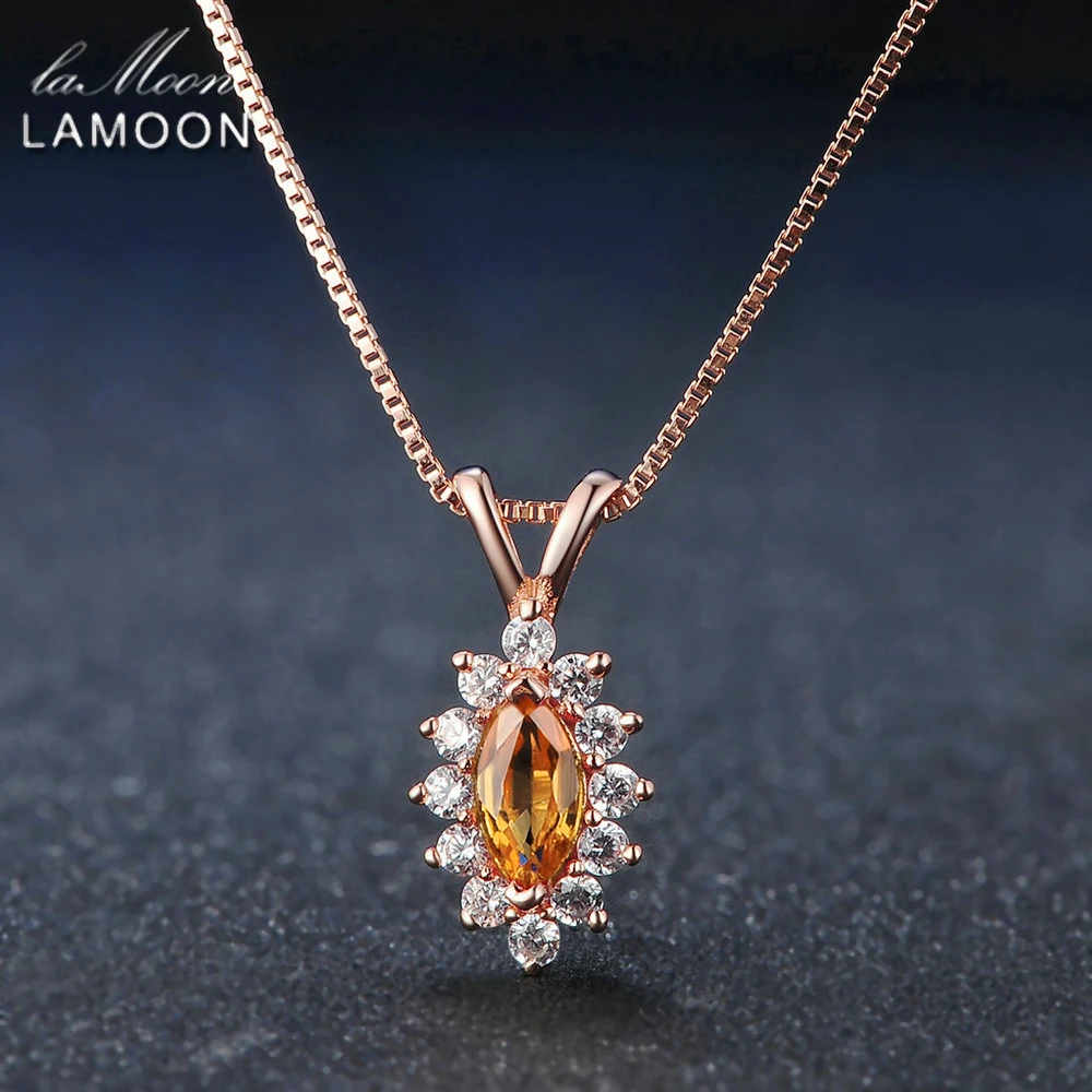 Lamoon Horse Eye Shape Natural Citrine 925 Sterling Silver Chain Pendant Necklace Women Jewelry  S925 LMNI001