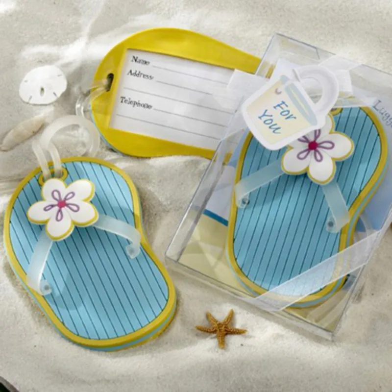 

12PCS Slipper Design Luggage Tags Beach Themed Wedding Favors Rubber Sandals Baggage Tag Bridal Shower Favor