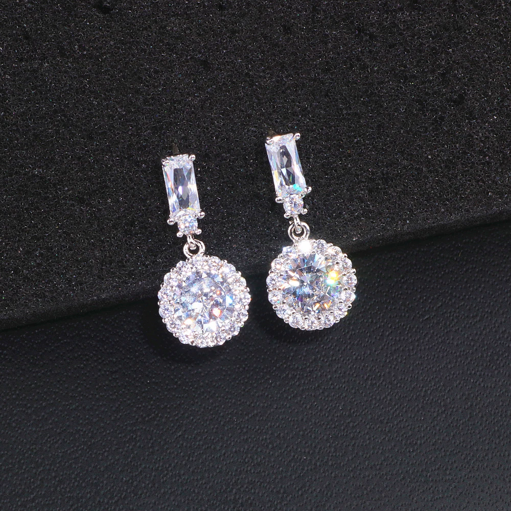 Classic Luxury Round Cubic Zircon Earrings for Women Bride Trendy Sparking Crystals Drop Earrings Wedding Earrings Gifts WX156