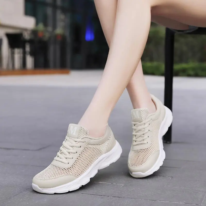 Summer Breathable Sneakers Women Mesh Women's Sport Shoes Light Weight Women's Shoes T New 2019 Beige Running Shoes Sports B-332