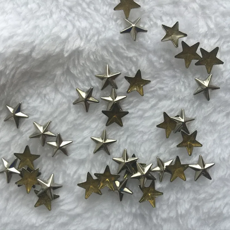 New 8mm silver Copper five-pointed star hot fix Hotfix Iron On nailhead panel pressing Studs Punk Rock DIY Spikes  15pc/lot