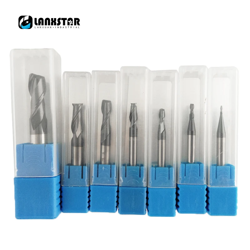 High Quality 7PC Tungsten Carbide End Milling Cutter HRC45 1mm 2mm 3mm 4mm 5mm 6mm 8mm 2Flutes CNC Router Bit Cutters