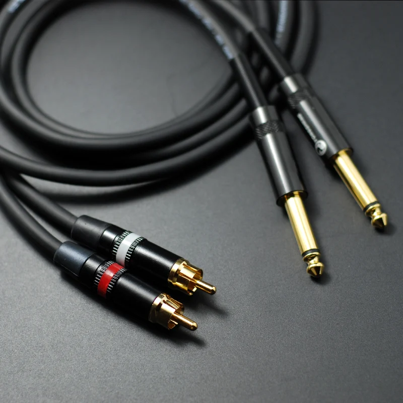 DIY HIFI Dual 6.35mm To 2 RCA Audio Cable 2 RCA To 6.5mm DJ Mixer Audio Signal Prolink Standard 100 Oxygen-free Copper Line